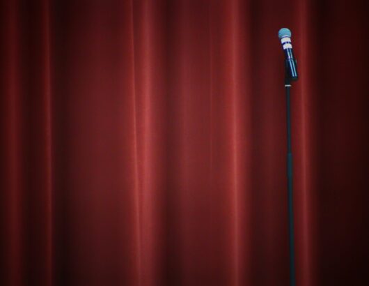 The image of the mic setup on stage